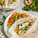 WHITE FISH FILET EN PAPILLOTE WITH SPIRALIZED CARROT AND ZUCCHINI